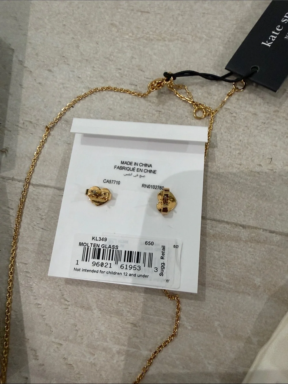 kate spade Gold-Tone Necklace and Pink Stone Stud Earrings